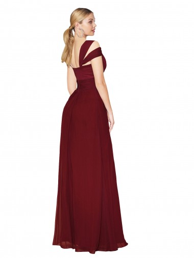 Bordeaux Trapèze Col Haut Mousseline Longue Formelles Robes demoiselle d'honneur / Robes de soirée / Robes de bal