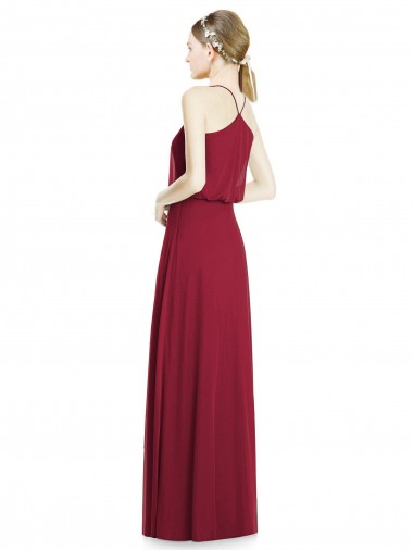 Bordeaux Trapèze Col V Mousseline Longue Robes demoiselle d'honneur