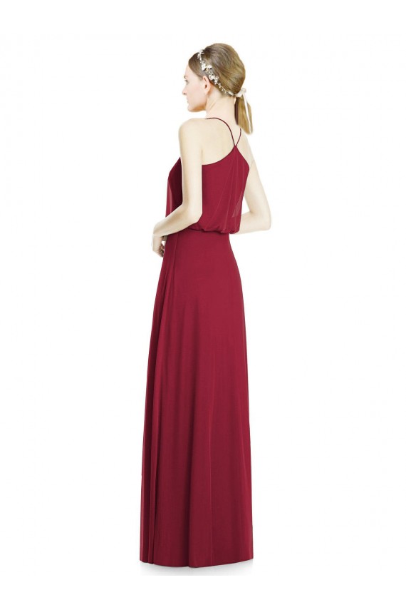 Bordeaux Trapèze Col V Mousseline Longue Robes demoiselle d'honneur Pas Cher