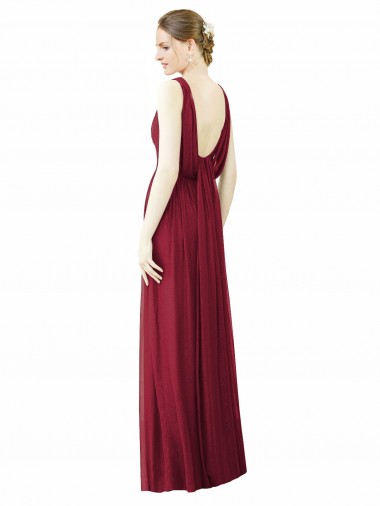 Bordeaux Trapèze Col V Mousseline Longue Robes demoiselle d'honneur