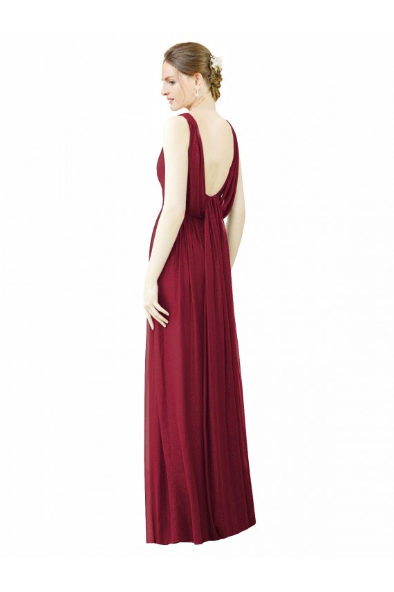 Bordeaux Trapèze Col V Mousseline Longue Robes demoiselle d'honneur Pas Cher