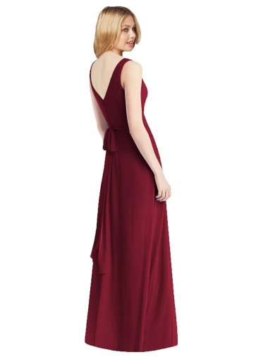 Bordeaux Trapèze Col V Mousseline Longue Robes demoiselle d'honneur
