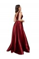 Bordeaux Trapèze Col V Satiné Longue Formelles Robes demoiselle d'honneur / Robes de soirée / Robes de bal Pas Cher