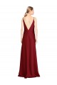 Bordeaux Trapèze Col V Satiné Stretch Longue Formelles Robes demoiselle d'honneur / Robes de soirée / Robes de bal Pas Cher