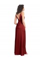 Bordeaux Trapèze Col V Satiné Stretch Longue Formelles Robes demoiselle d'honneur / Robes de soirée / Robes de bal Pas Cher