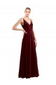 Bordeaux Trapèze Col V Velours Stretch Longue Formelles Robes demoiselle d'honneur / Robes de soirée / Robes de bal Pas Cher