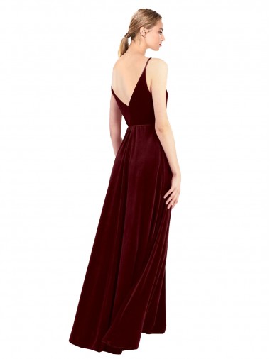 Bordeaux Trapèze Col V Velours Stretch Longue Formelles Robes demoiselle d'honneur / Robes de soirée / Robes de bal