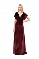 Bordeaux Trapèze Col V Velours Stretch Longue Robes demoiselle d'honneur / Robes de bal Pas Cher