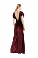 Bordeaux Trapèze Col V Velours Stretch Longue Robes demoiselle d'honneur / Robes de bal Pas Cher