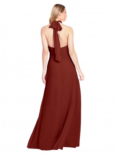Bordeaux Trapèze Licou Col Haut Mousseline Longue Robes demoiselle d'honneur / Robes de bal