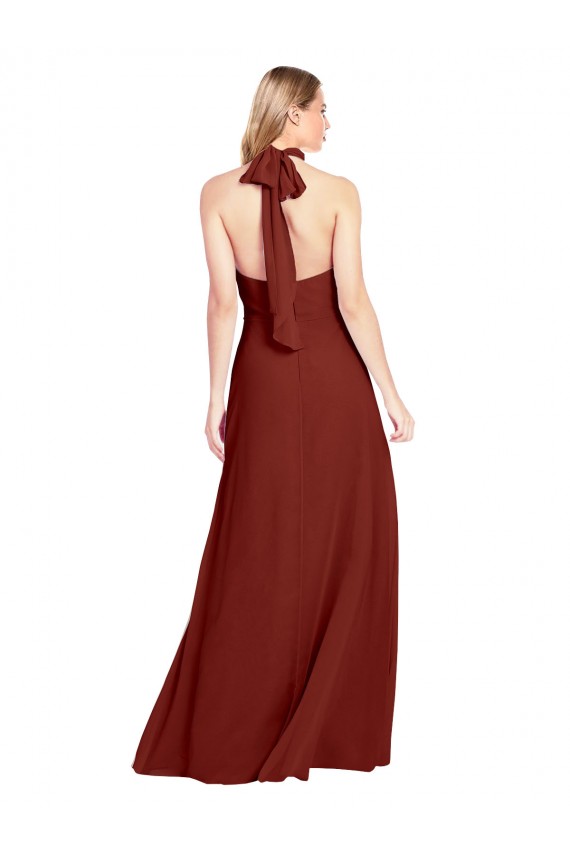 Bordeaux Trapèze Licou Col Haut Mousseline Longue Robes demoiselle d'honneur / Robes de bal Pas Cher