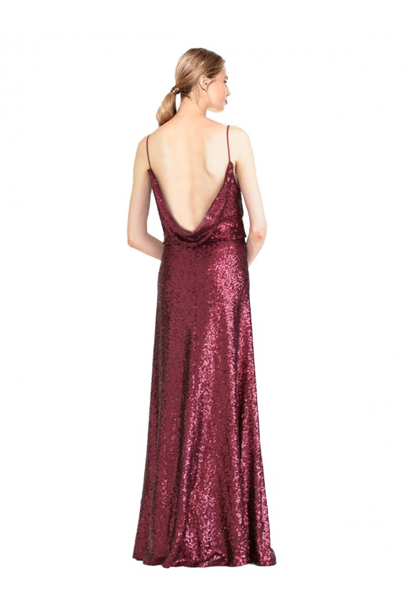 Bordeaux Trapèze Licou Col Haut Paillette Longue Formelles Robes demoiselle d'honneur / Robes de soirée / Robes de bal Pas Cher