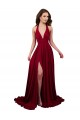 Bordeaux Trapèze Licou Col V Spandex Longue Formelles Robes demoiselle d'honneur / Robes de soirée / Robes de bal Pas Cher