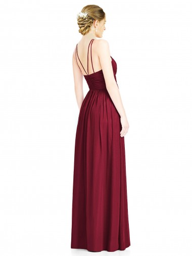Bordeaux Trapèze Licou Mousseline Longue Robes demoiselle d'honneur