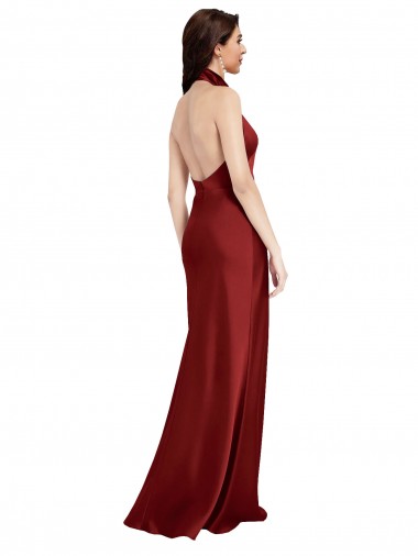 Bordeaux Trapèze Licou Satiné Stretch Longue Formelles Robes demoiselle d'honneur / Robes de soirée / Robes de bal