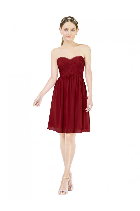 Bordeaux Trapèze Mousseline Courte Robes demoiselle d'honneur / Robes de cocktail Pas Cher