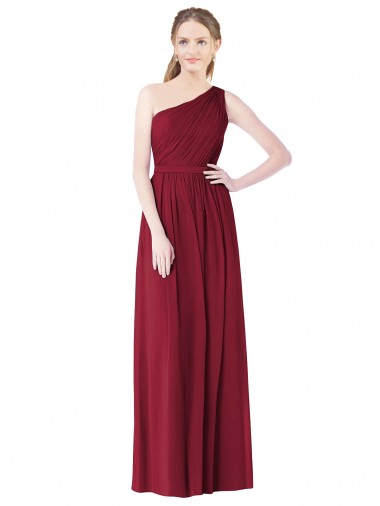Bordeaux Trapèze Mousseline Longue Robes demoiselle d'honneur Pas Cher