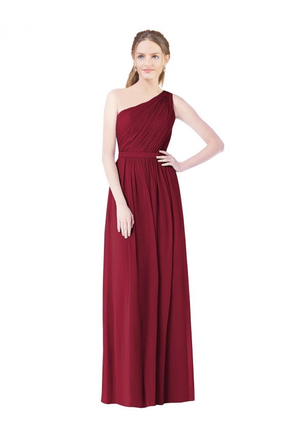 Bordeaux Trapèze Mousseline Longue Robes demoiselle d'honneur Pas Cher