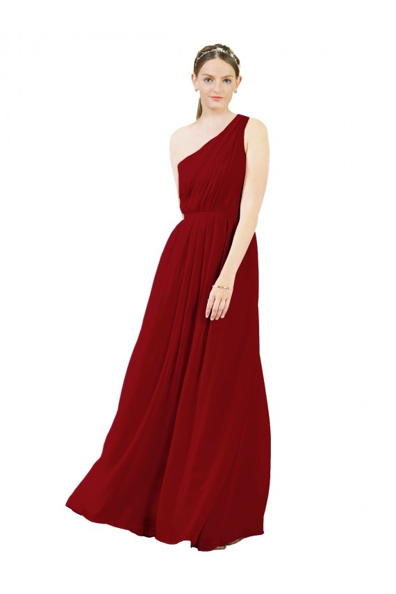 Bordeaux Trapèze Mousseline Longue Robes demoiselle d'honneur Pas Cher