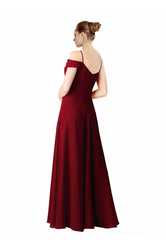 Bordeaux Trapèze Mousseline Longue Robes demoiselle d'honneur Pas Cher
