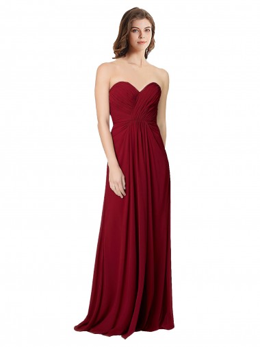 Bordeaux Trapèze Mousseline Longue Robes demoiselle d'honneur Pas Cher
