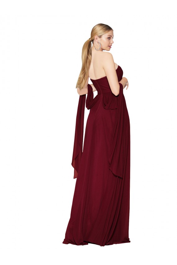Bordeaux Trapèze Sans bretelle Mousseline Longue Formelles Robes demoiselle d'honneur / Robes de soirée / Robes de bal Pas Cher