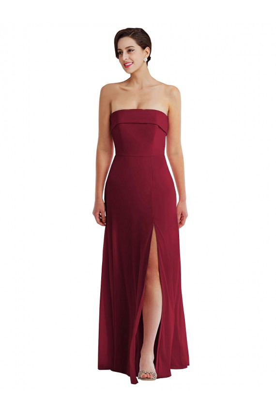 Bordeaux Trapèze Sans bretelle Mousseline Longue Formelles Robes demoiselle d'honneur / Robes de soirée Pas Cher