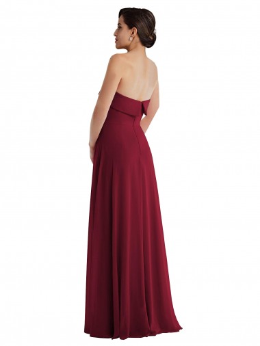 Bordeaux Trapèze Sans bretelle Mousseline Longue Formelles Robes demoiselle d'honneur / Robes de soirée