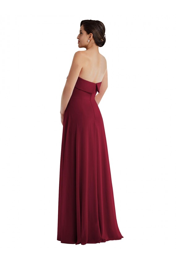 Bordeaux Trapèze Sans bretelle Mousseline Longue Formelles Robes demoiselle d'honneur / Robes de soirée Pas Cher