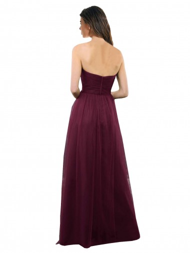 Bordeaux Trapèze Sans bretelle Tulle Longue Robes demoiselle d'honneur