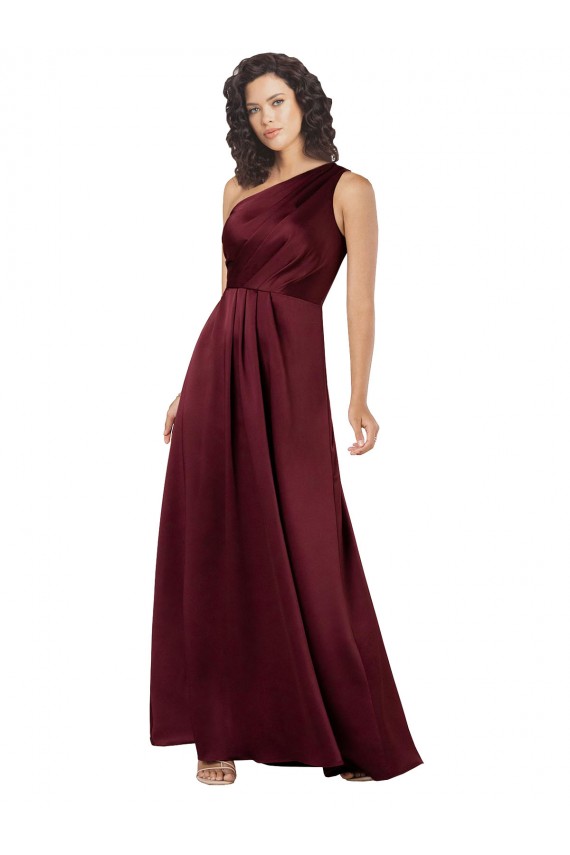 Bordeaux Trapèze Satiné Soyeux Longue Formelles Robes demoiselle d'honneur / Robes de soirée / Robes de bal Pas Cher
