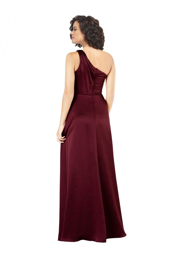 Bordeaux Trapèze Satiné Soyeux Longue Formelles Robes demoiselle d'honneur / Robes de soirée / Robes de bal Pas Cher