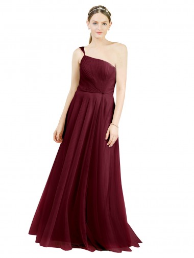 Bordeaux Trapèze Tulle Longue Robes demoiselle d'honneur Pas Cher