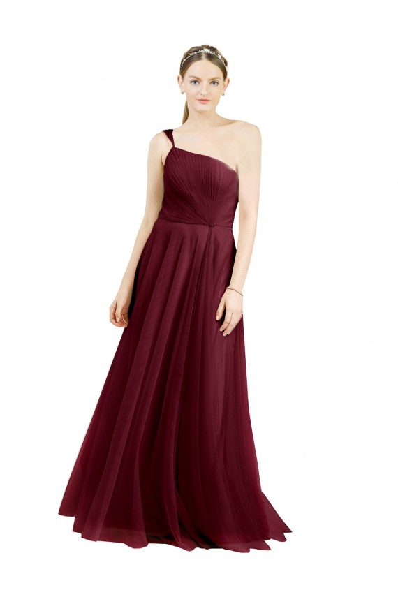 Bordeaux Trapèze Tulle Longue Robes demoiselle d'honneur Pas Cher