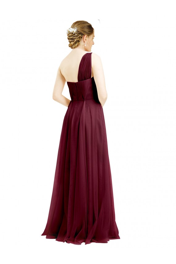 Bordeaux Trapèze Tulle Longue Robes demoiselle d'honneur Pas Cher