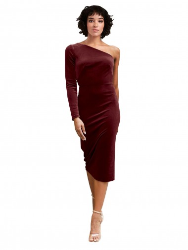 Bordeaux Trapèze midi Velours Stretch Courte Robes demoiselle d'honneur / Robes de bal Pas Cher