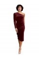 Bordeaux Trapèze midi Velours Stretch Courte Robes demoiselle d'honneur / Robes de bal Pas Cher