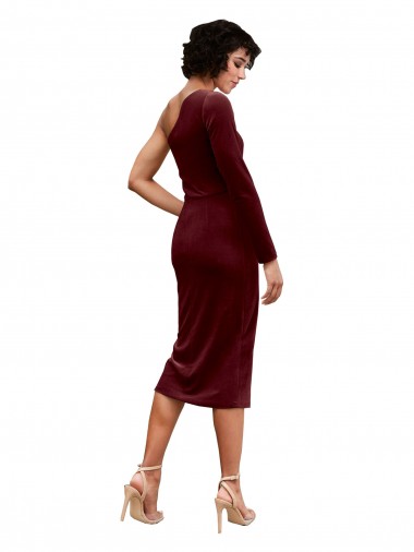 Bordeaux Trapèze midi Velours Stretch Courte Robes demoiselle d'honneur / Robes de bal