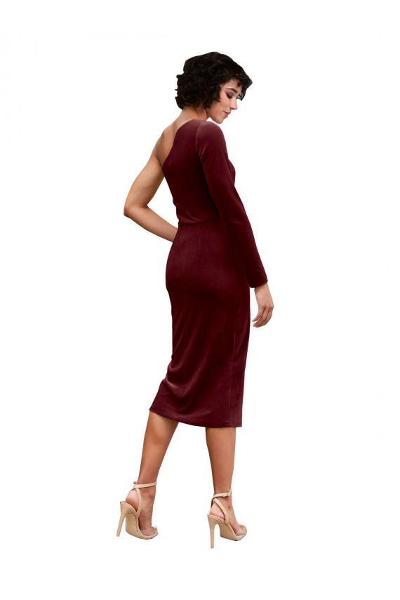 Bordeaux Trapèze midi Velours Stretch Courte Robes demoiselle d'honneur / Robes de bal Pas Cher
