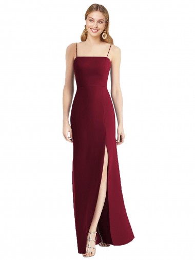 Bordeaux Trompette Bretelles spaghetti Mousseline Longue Robes demoiselle d'honneur Pas Cher