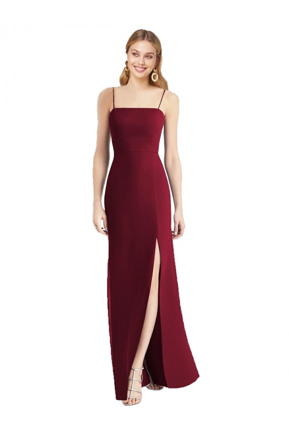 Bordeaux Trompette Bretelles spaghetti Mousseline Longue Robes demoiselle d'honneur Pas Cher