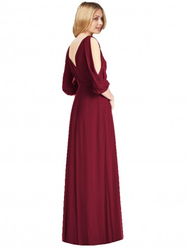 Bordeaux Trompette Col V Mousseline Longue Robes demoiselle d'honneur
