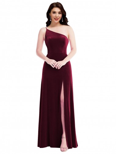 Bordeaux Trompette Velours Stretch Longue Robes demoiselle d'honneur / Robes de bal Pas Cher