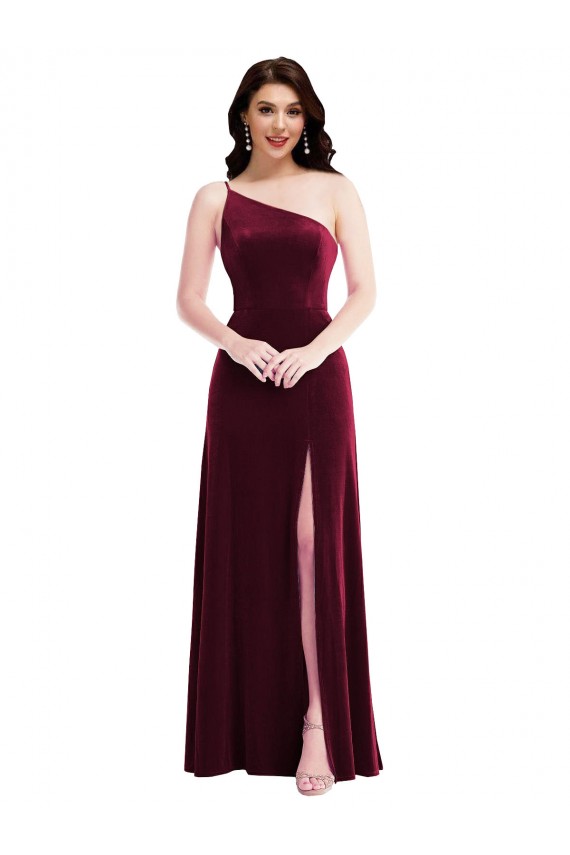 Bordeaux Trompette Velours Stretch Longue Robes demoiselle d'honneur / Robes de bal Pas Cher