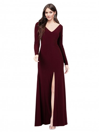 Bordeaux foncé Fourreau Col V Spandex Longue Robes demoiselle d'honneur / Robes de bal Pas Cher
