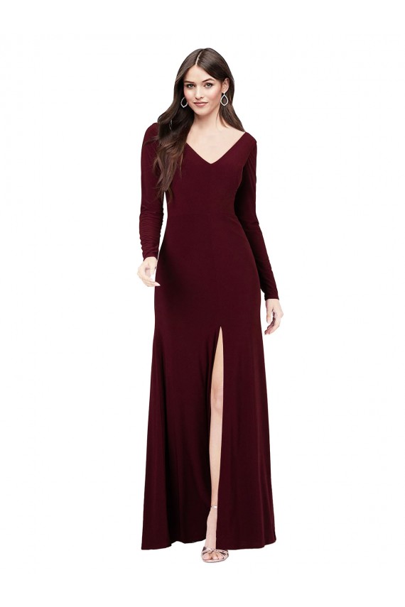 Bordeaux foncé Fourreau Col V Spandex Longue Robes demoiselle d'honneur / Robes de bal Pas Cher