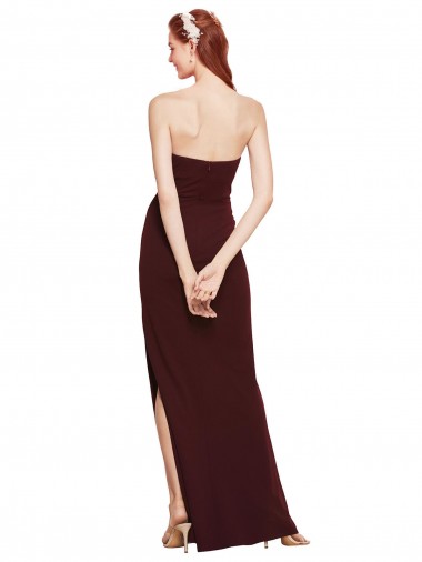 Bordeaux foncé Fourreau Sans bretelle Crêpe Stretch Longue Formelles Robes demoiselle d'honneur / Robes de soirée / Robes de bal
