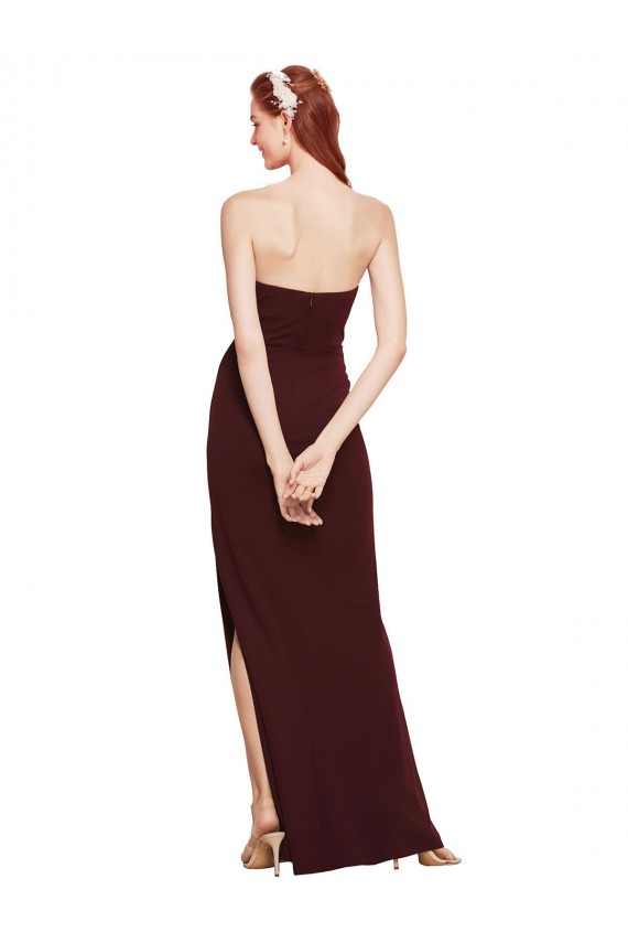 Bordeaux foncé Fourreau Sans bretelle Crêpe Stretch Longue Formelles Robes demoiselle d'honneur / Robes de soirée / Robes de bal Pas Cher