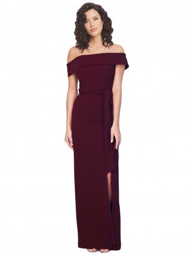 Bordeaux foncé Fourreau Épaule Dénudée Col Carré Crêpe Stretch Longue Formelles Robes demoiselle d'honneur / Robes de soirée / Robes de bal Pas Cher