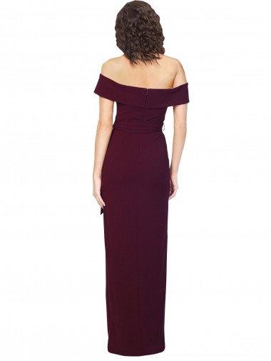 Bordeaux foncé Fourreau Épaule Dénudée Col Carré Crêpe Stretch Longue Formelles Robes demoiselle d'honneur / Robes de soirée / Robes de bal